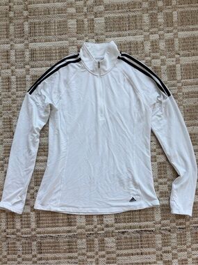 adidas White Long-Sleeve Half-Zip fleece with Black Shoulder Stripes